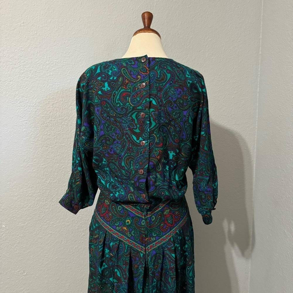 R.E.O. Originals Vintage Multicolored Long Sleeves Round Neck Midi Dress Size 14 - Picture 11 of 16